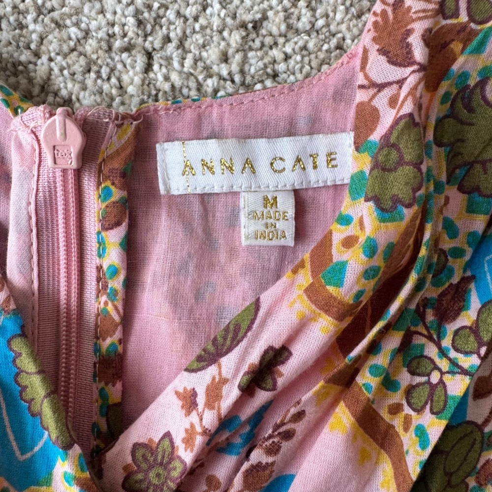 Anna Cate Pink Blue Floral Paisley Halter Maxi Dress Cotton Boho Cottagecore M - Picture 6 of 8
